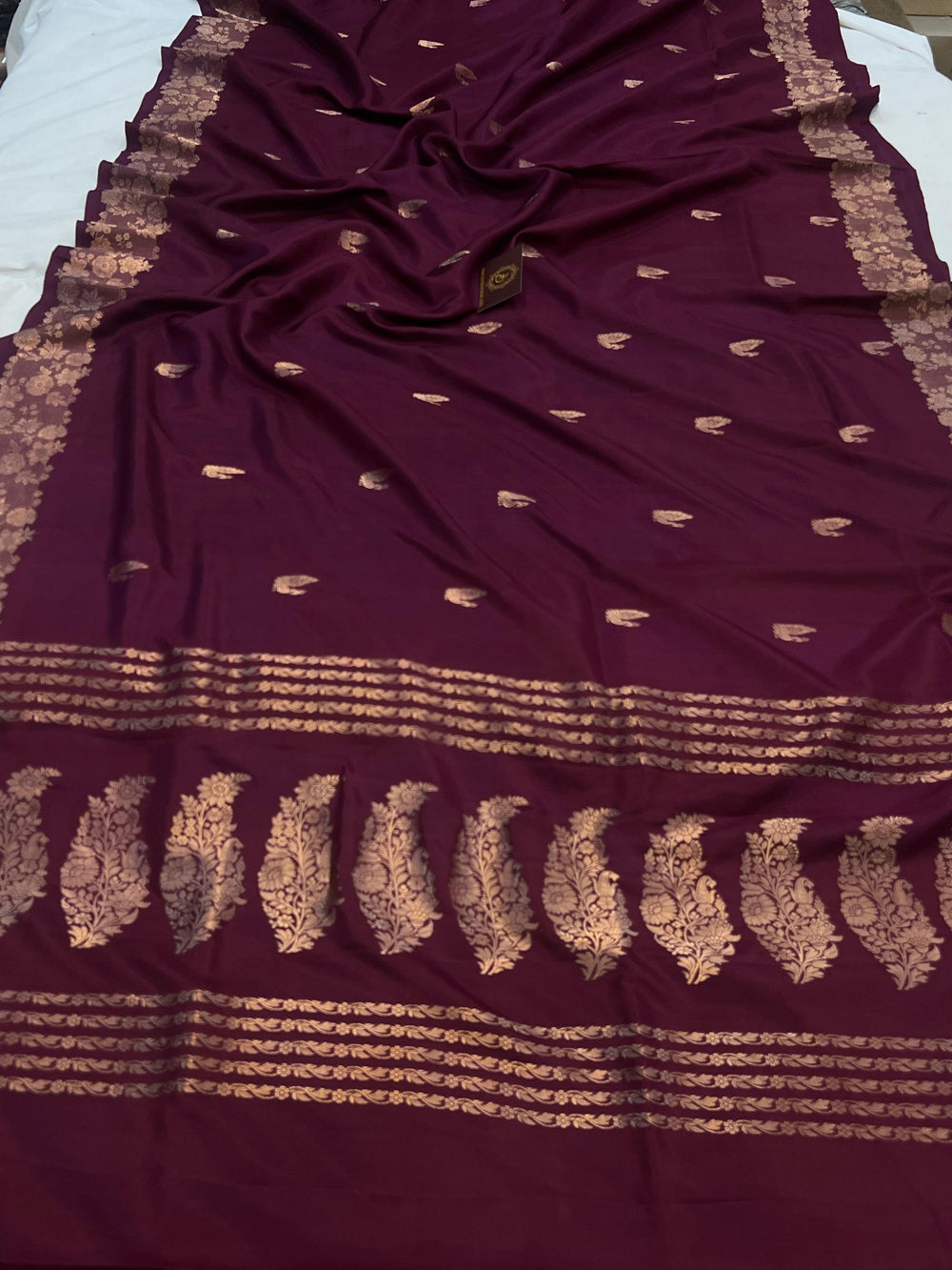 Wine Pure Banarasi Handloom Katan Silk Saree | Aura Benaras