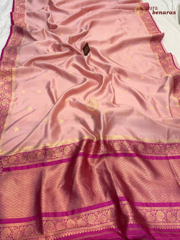 Buy Nude Pink Pure Banarasi Handloom Silk Saree Aura Benaras
