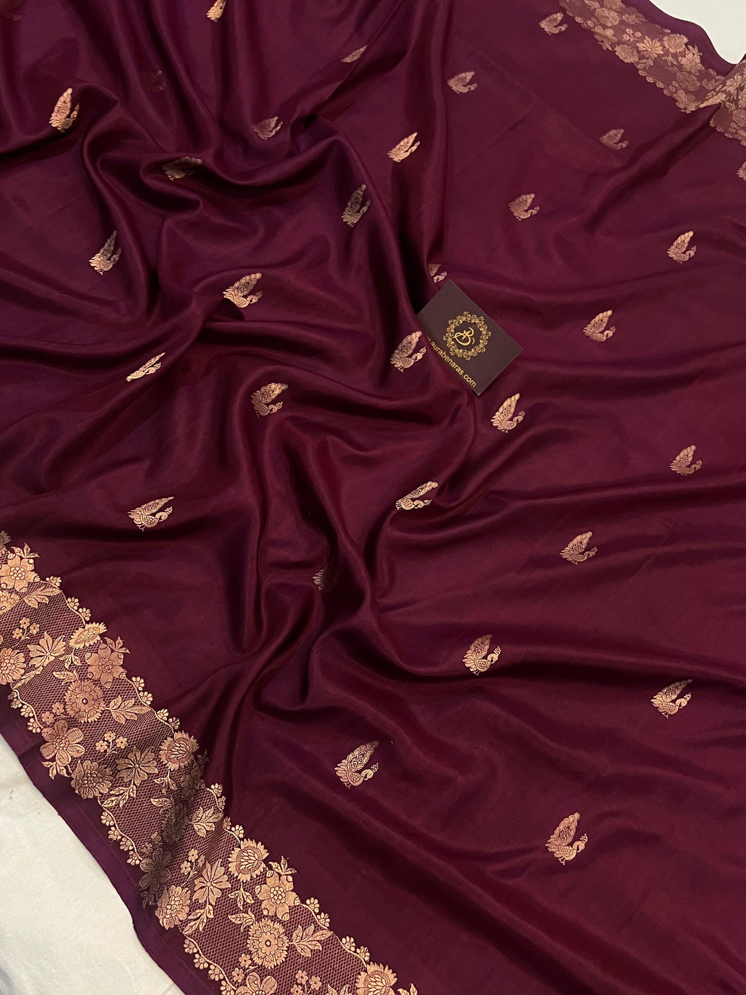 Wine Pure Banarasi Handloom Katan Silk Saree | Aura Benaras