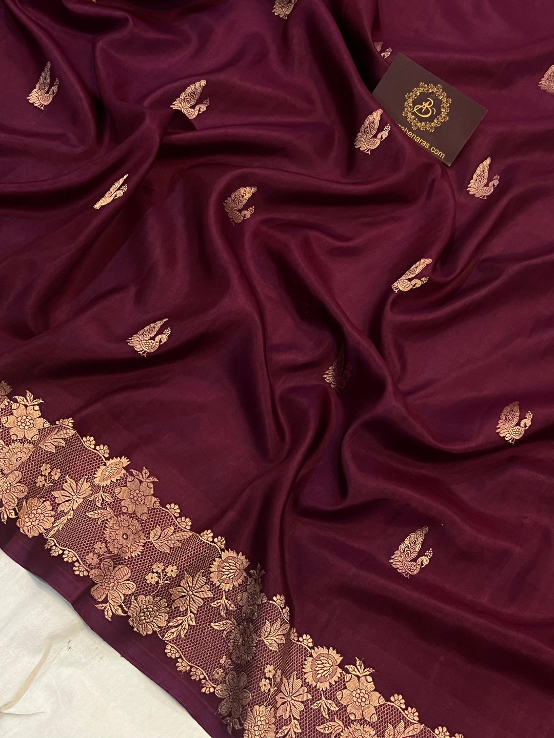Wine Pure Banarasi Handloom Katan Silk Saree | Aura Benaras
