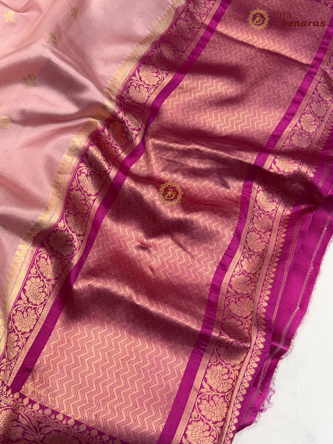 Buy Nude Pink Pure Banarasi Handloom Silk Saree Aura Benaras
