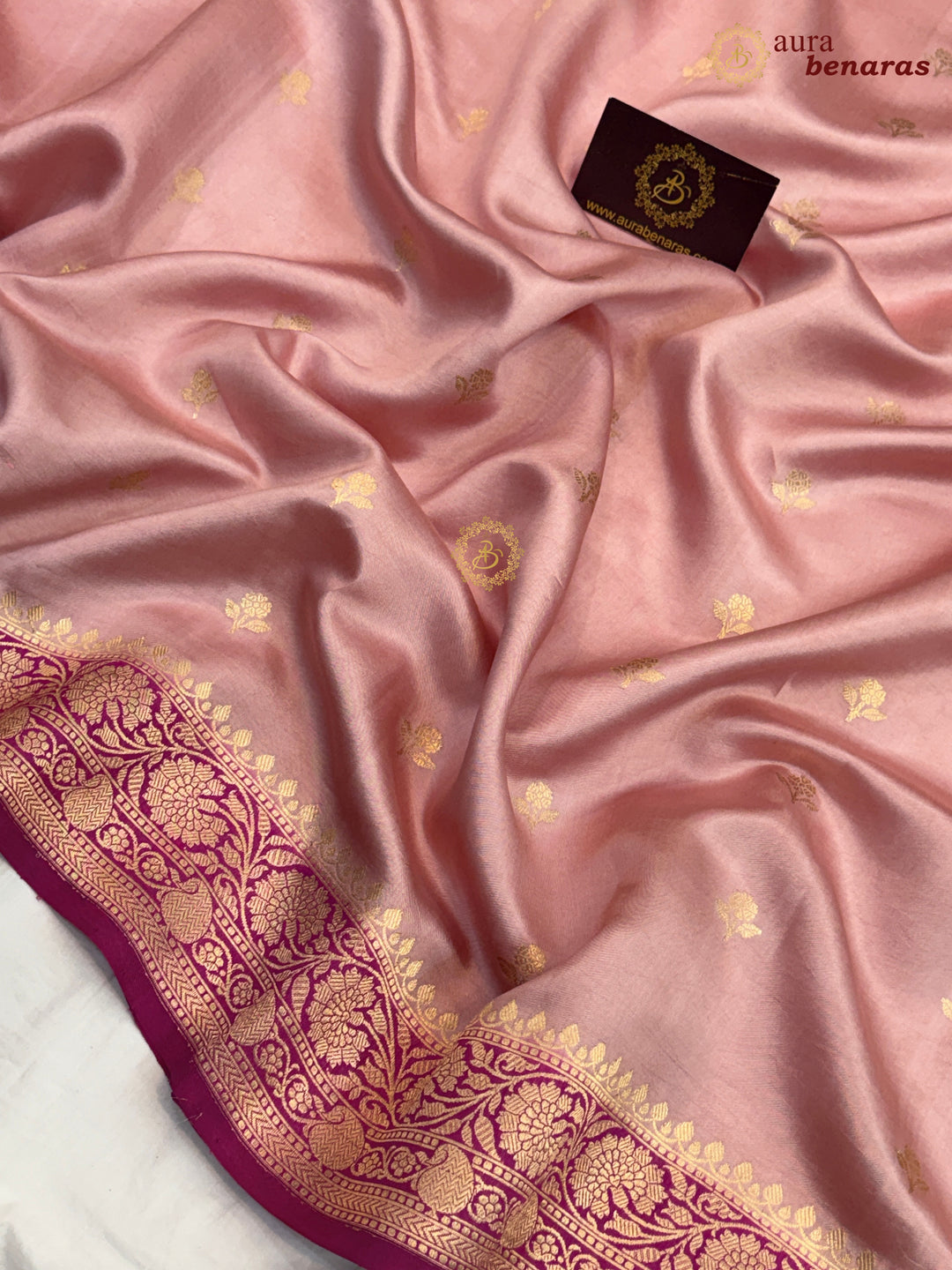 Buy Nude Pink Pure Banarasi Handloom Silk Saree Aura Benaras