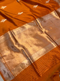 Orange Pure Banarasi Handloom Silk Saree - Aura Benaras