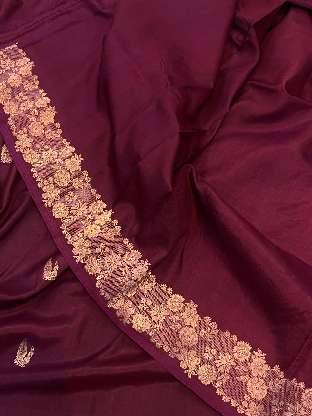 Wine Pure Banarasi Handloom Katan Silk Saree | Aura Benaras