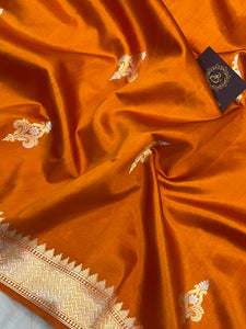 Orange Pure Banarasi Handloom Silk Saree - Aura Benaras