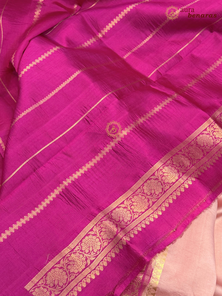 Buy Nude Pink Pure Banarasi Handloom Silk Saree Aura Benaras