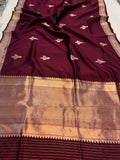 Deep Maroon Pure Banarasi Handloom Silk Saree - Aura Benaras