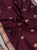 Deep Maroon Pure Banarasi Handloom Silk Saree - Aura Benaras