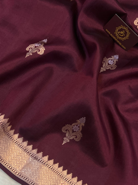 Deep Maroon Pure Banarasi Handloom Silk Saree - Aura Benaras