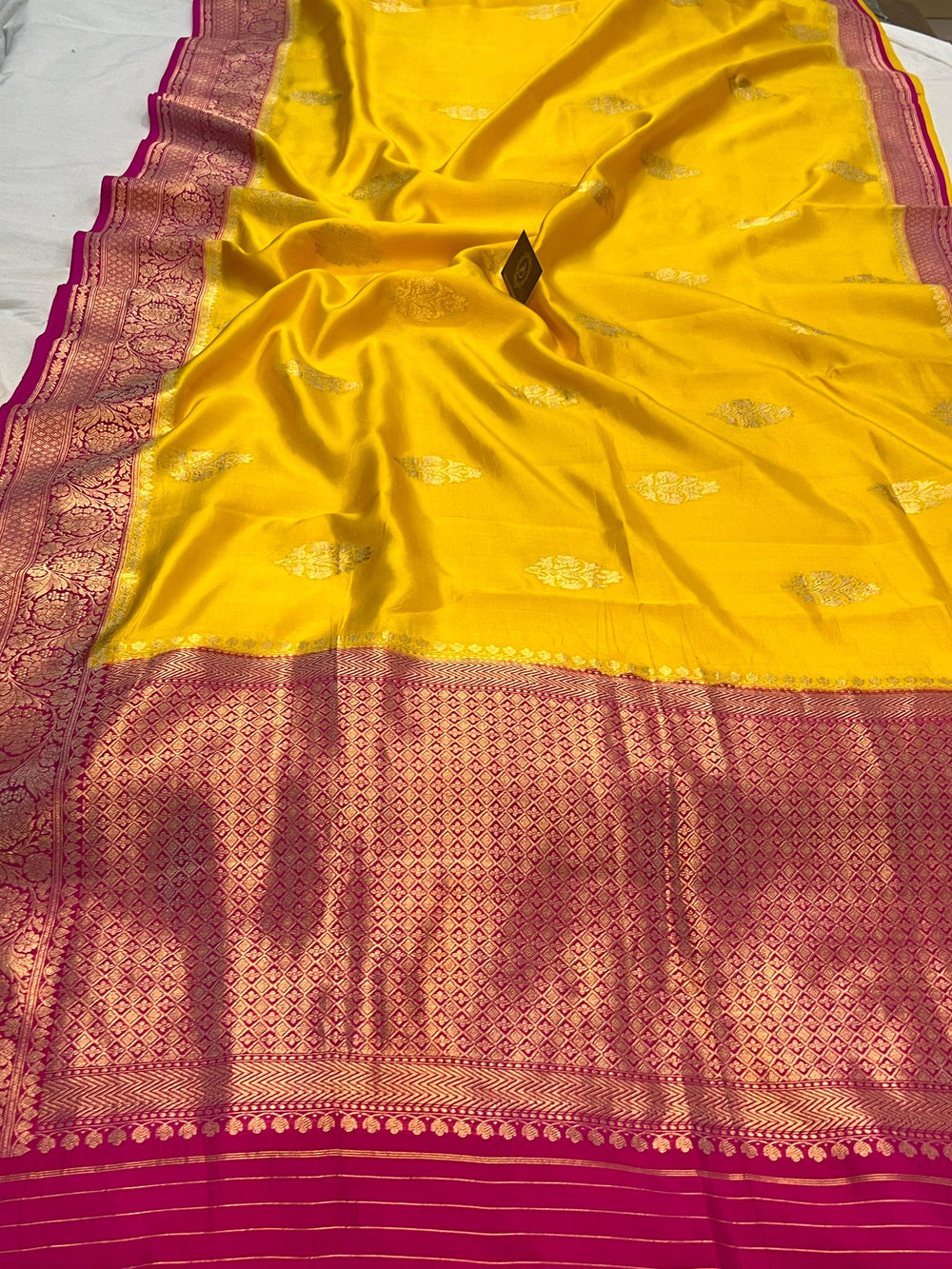 Yellow Pure Banarasi Handloom Silk Saree Online | Aura Benaras