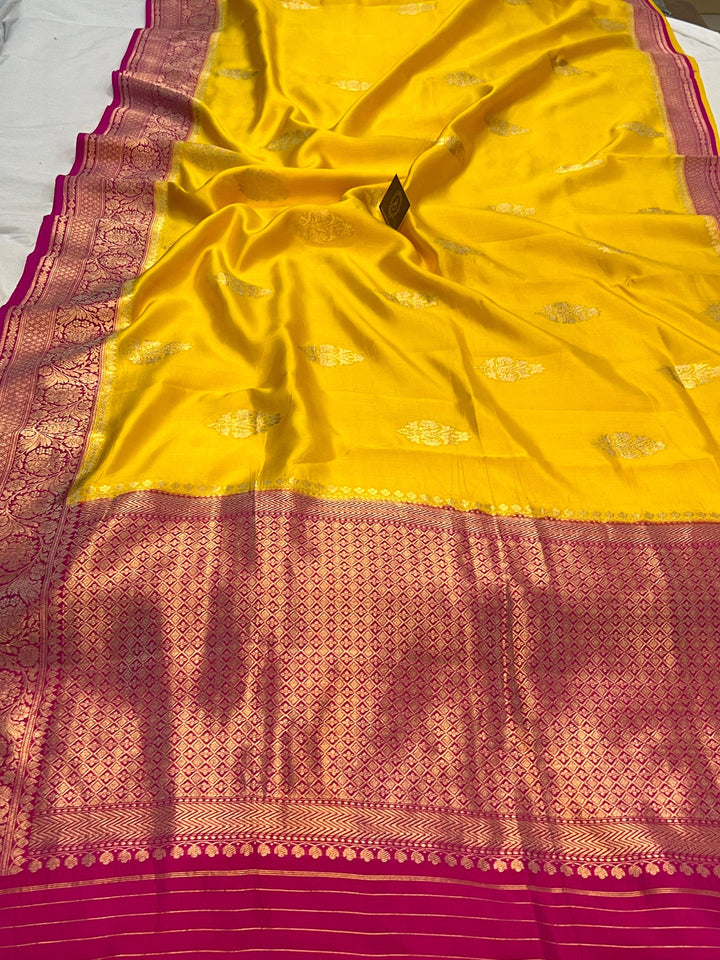 Yellow Pure Banarasi Handloom Silk Saree Online | Aura Benaras