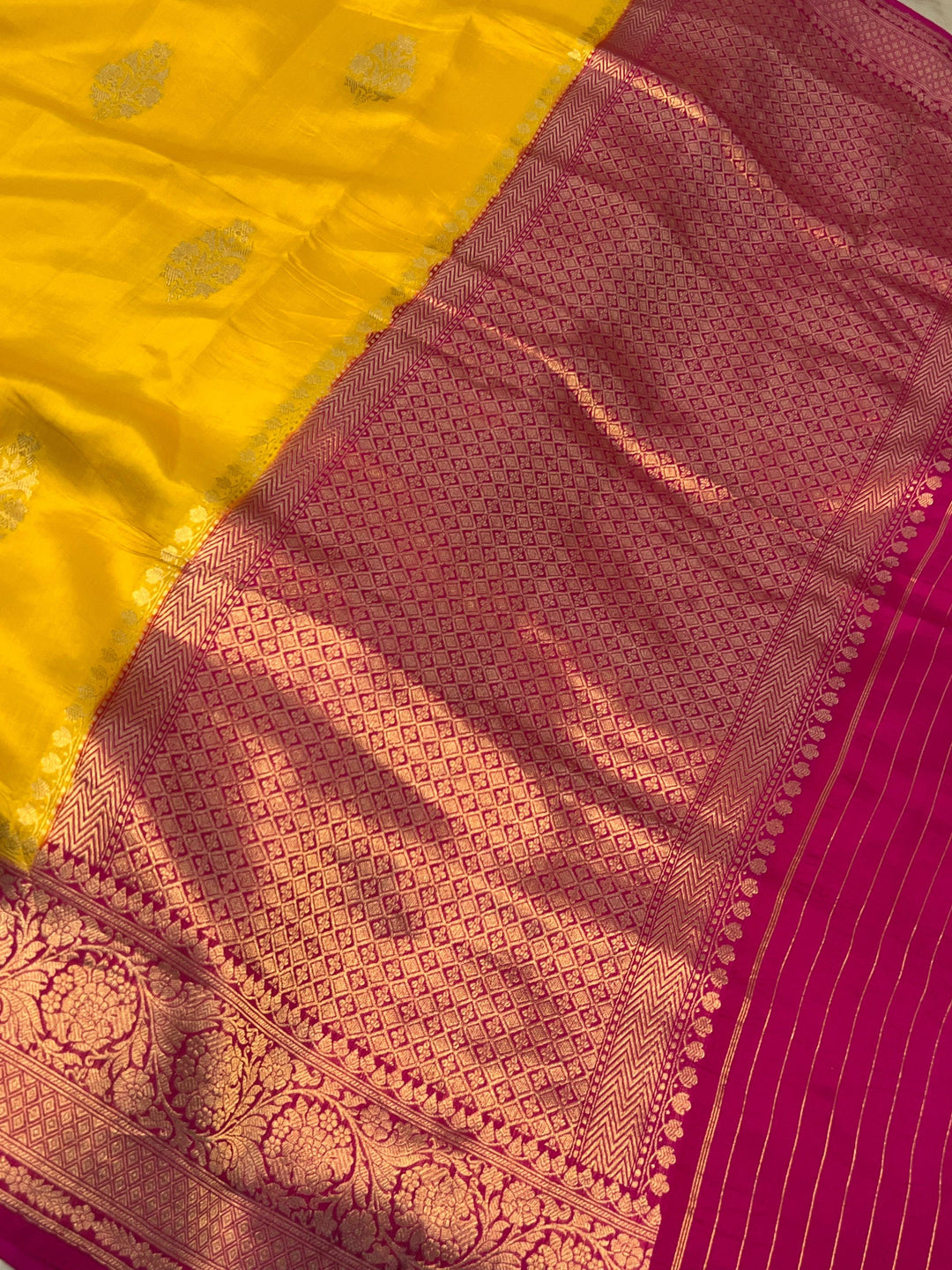 Yellow Pure Banarasi Handloom Silk Saree Online | Aura Benaras
