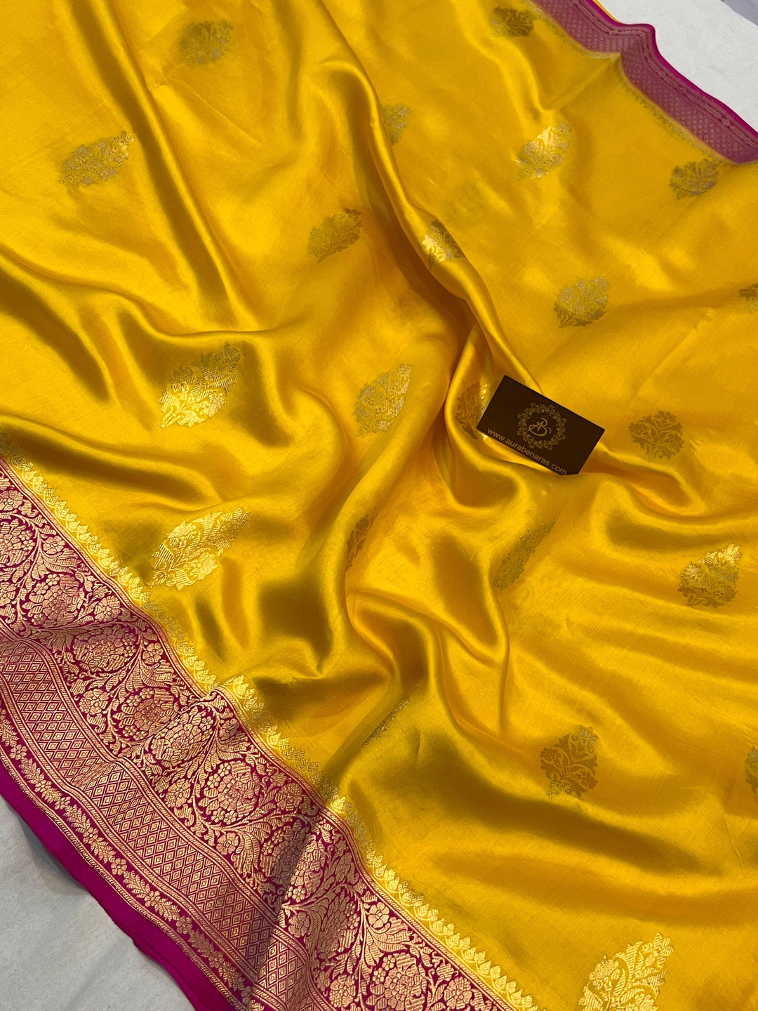 Yellow Pure Banarasi Handloom Silk Saree Online | Aura Benaras
