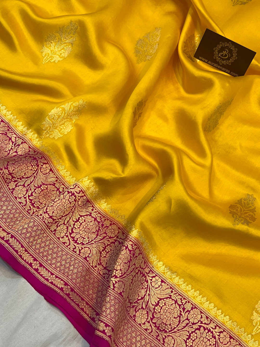 Yellow Pure Banarasi Handloom Silk Saree Online | Aura Benaras