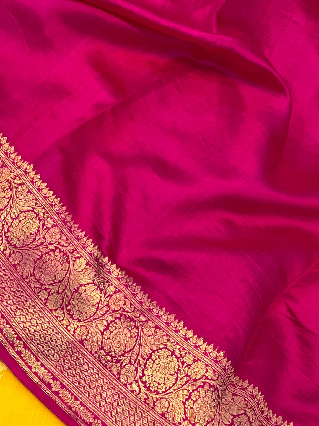 Yellow Pure Banarasi Handloom Silk Saree Online | Aura Benaras