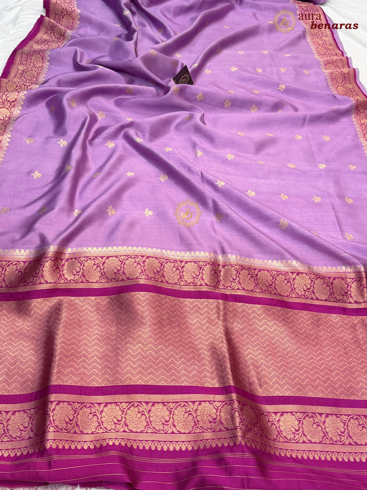 Buy Lavender Pure Banarasi Handloom Silk Saree Aura Benaras