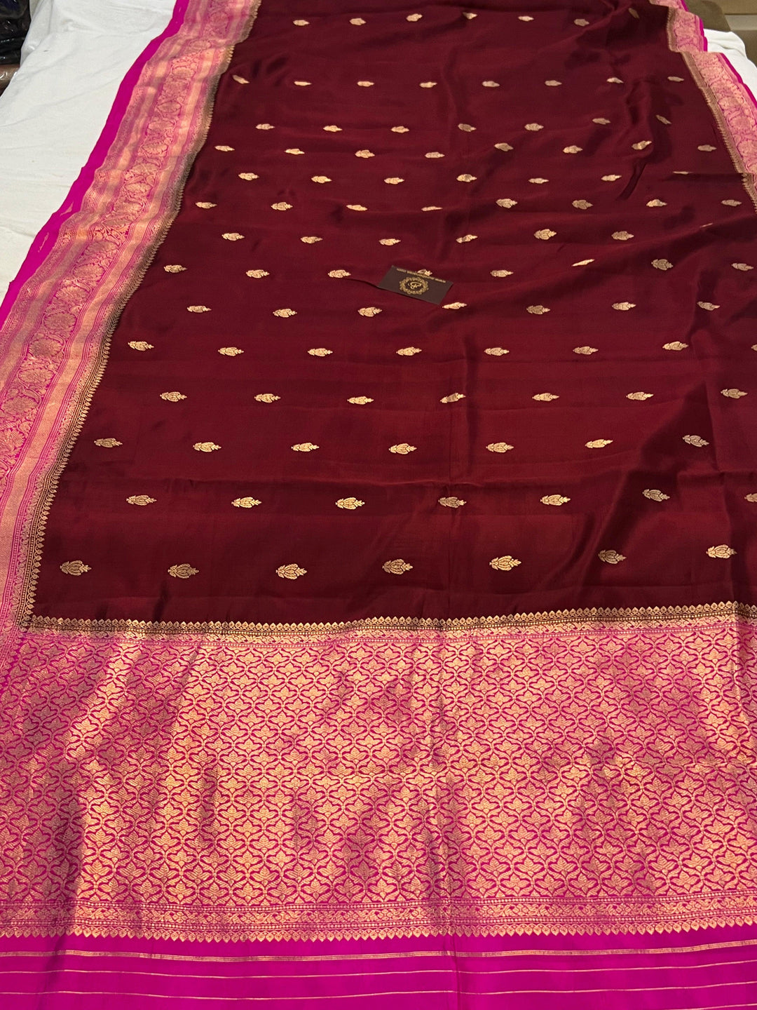 Brown Pure Banarasi Handloom Silk Saree Online | Aura Benaras