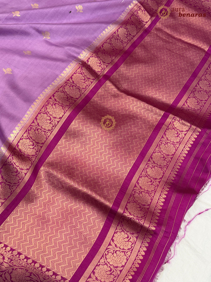 Buy Lavender Pure Banarasi Handloom Silk Saree Aura Benaras