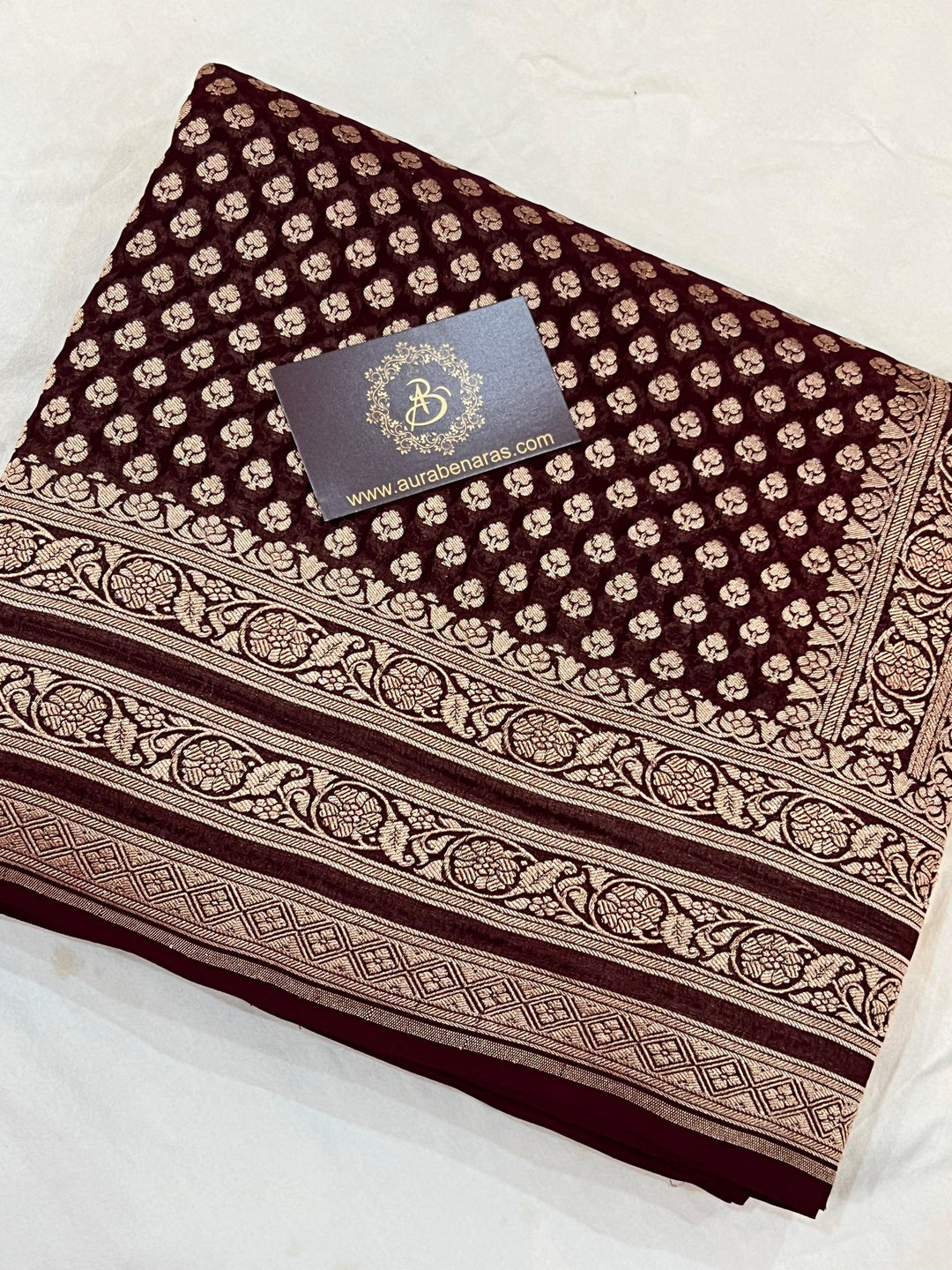 Deep Maroon Pure Banarasi Khaddi Georgette Saree - Aura Benaras