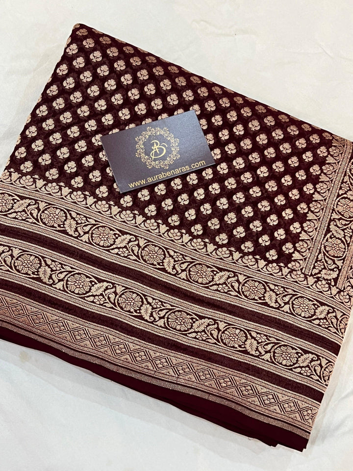 Deep Maroon Pure Banarasi Khaddi Georgette Saree - Aura Benaras