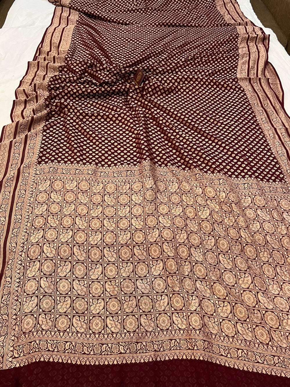 Deep Maroon Pure Banarasi Khaddi Georgette Saree - Aura Benaras