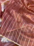 Onion Rangkaat Banarasi Handloom Kora Silk Saree - Aura Benaras