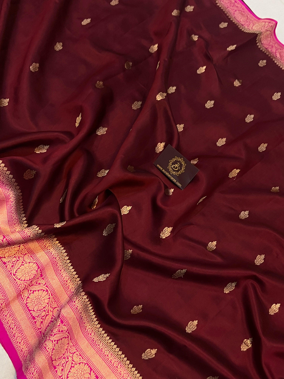 Brown Pure Banarasi Handloom Silk Saree Online | Aura Benaras
