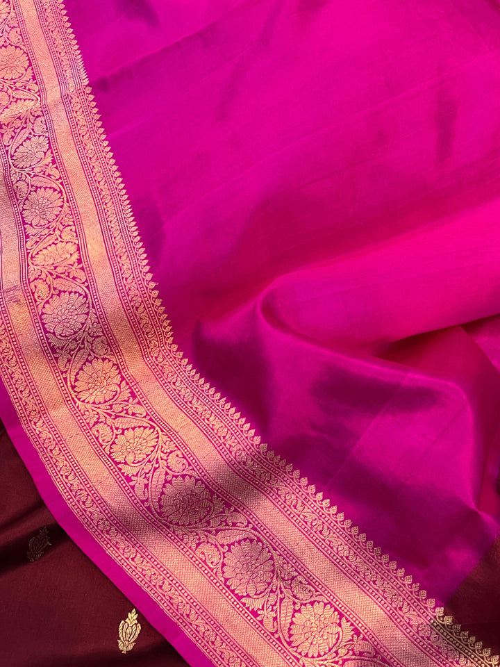 Brown Pure Banarasi Handloom Silk Saree Online | Aura Benaras