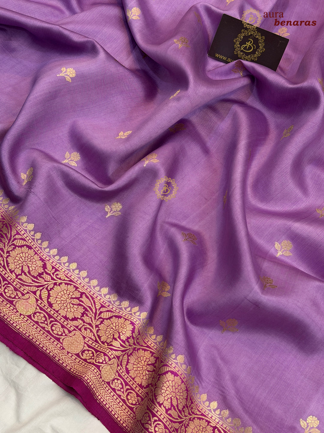 Buy Lavender Pure Banarasi Handloom Silk Saree Aura Benaras