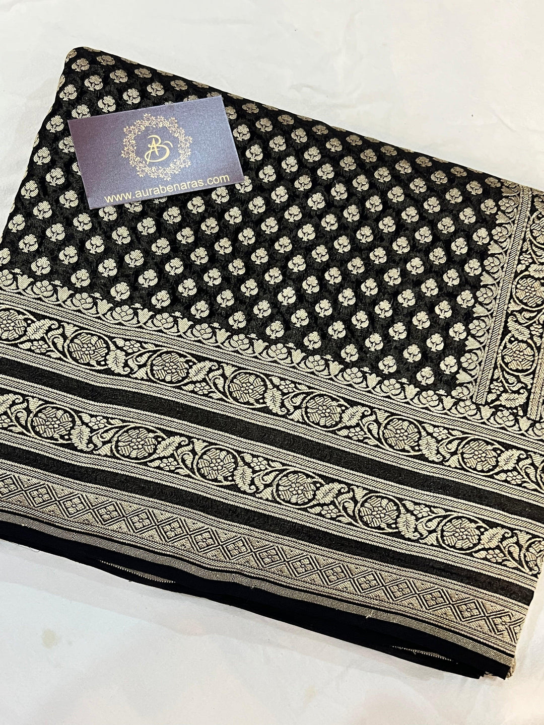 Black Pure Banarasi Khaddi Georgette Saree - Aura Benaras