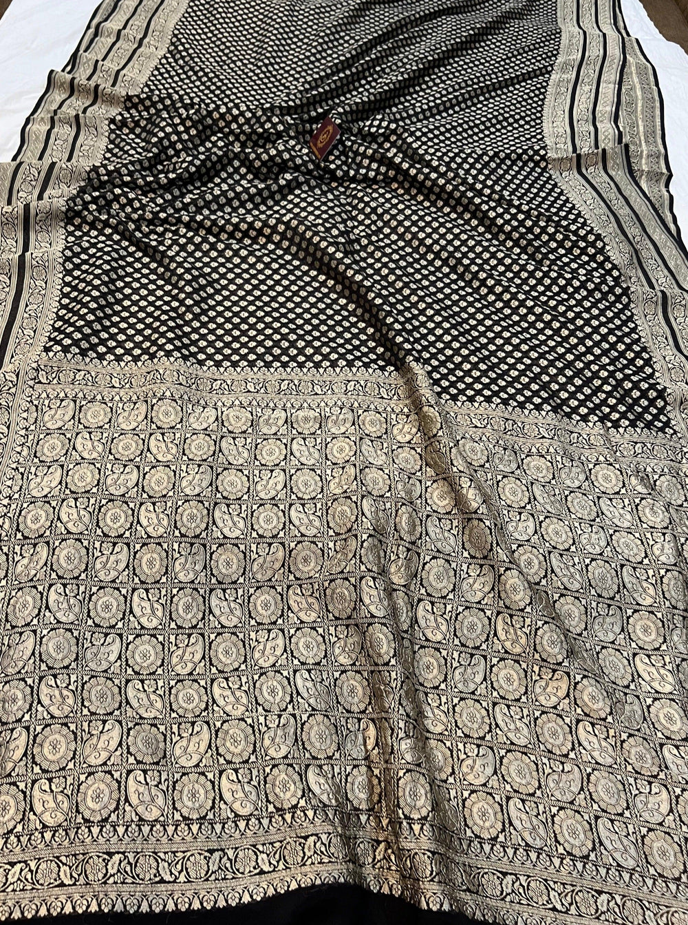 Black Pure Banarasi Khaddi Georgette Saree - Aura Benaras