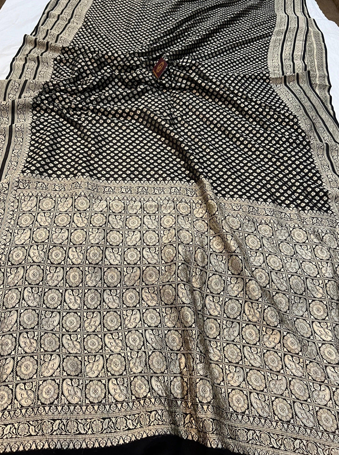 Black Pure Banarasi Khaddi Georgette Saree - Aura Benaras