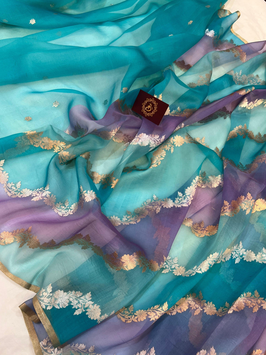 Blue Rangkaat Banarasi Handloom Kora Silk Saree - Aura Benaras