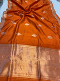 Orange Pure Banarasi Handloom Silk Saree - Aura Benaras