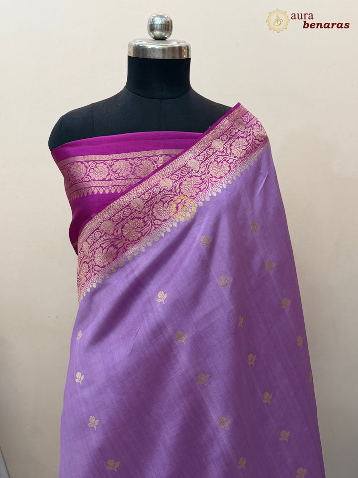 Buy Lavender Pure Banarasi Handloom Silk Saree Aura Benaras