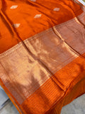 Orange Pure Banarasi Handloom Silk Saree - Aura Benaras