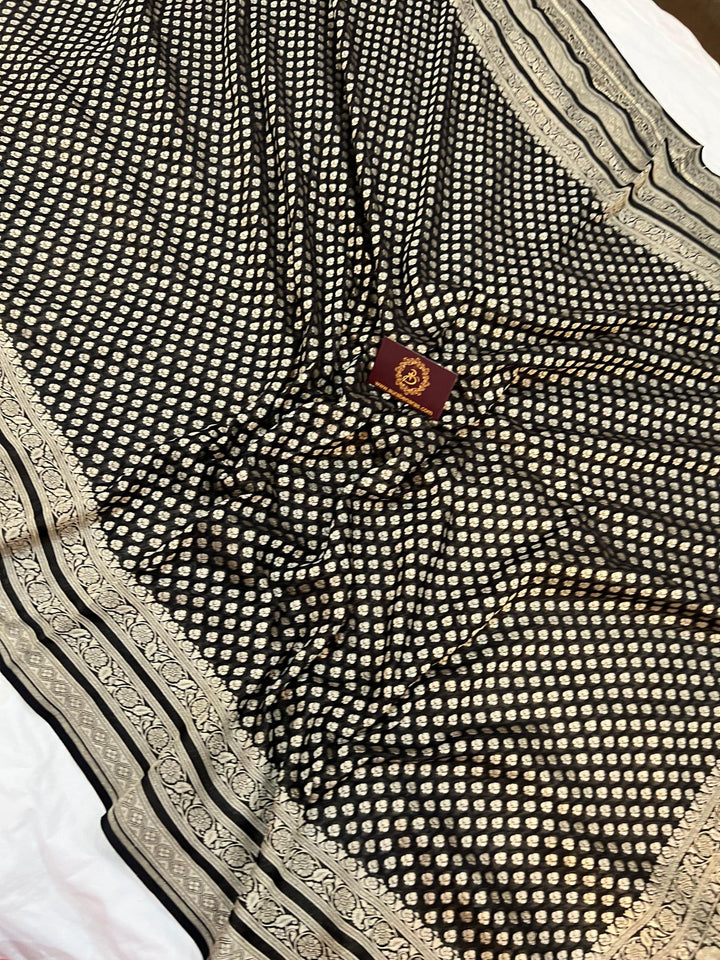 Black Pure Banarasi Khaddi Georgette Saree - Aura Benaras