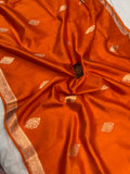 Orange Pure Banarasi Handloom Silk Saree - Aura Benaras