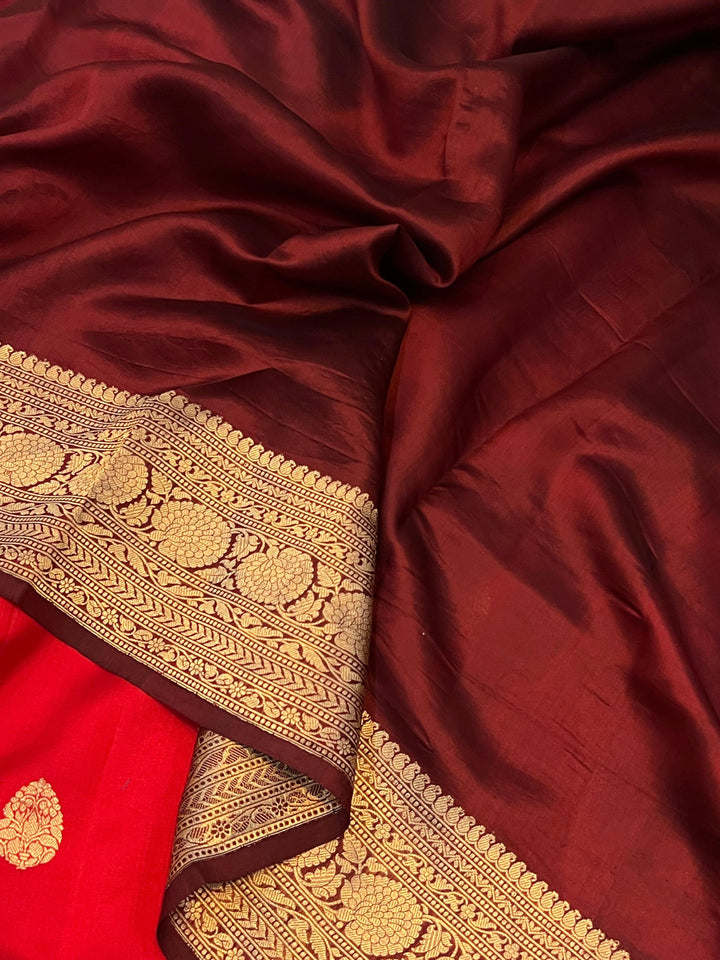 Red Pure Banarasi Handloom Silk Saree Online | Aura Benaras