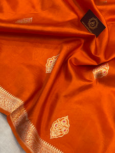 Orange Pure Banarasi Handloom Silk Saree - Aura Benaras