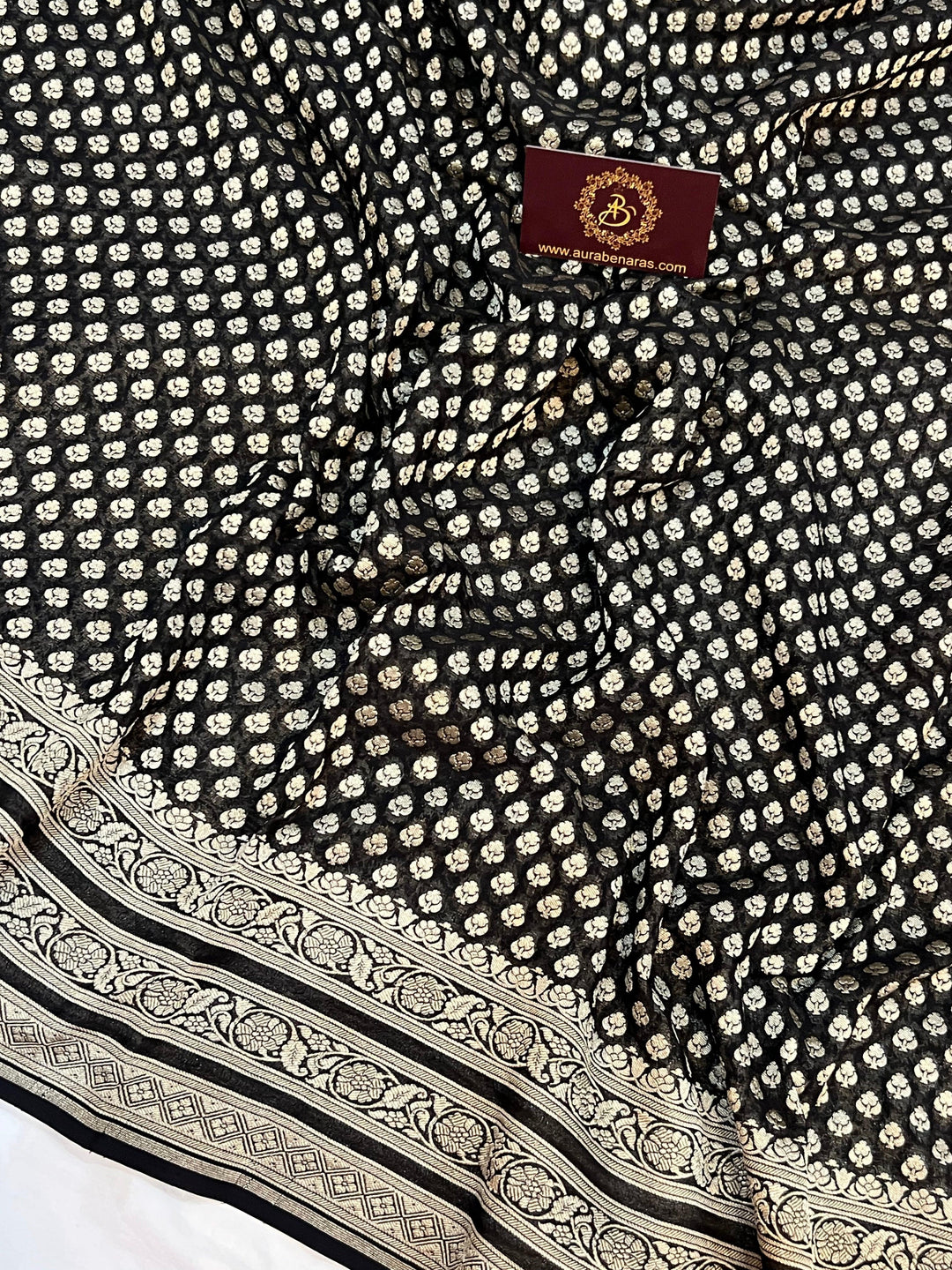 Black Pure Banarasi Khaddi Georgette Saree - Aura Benaras