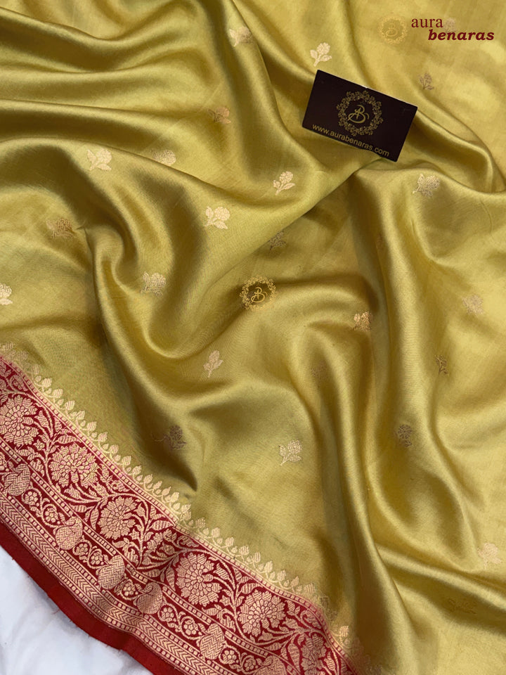 Buy Olive Green Pure Banarasi Handloom Silk Saree Aura Benaras