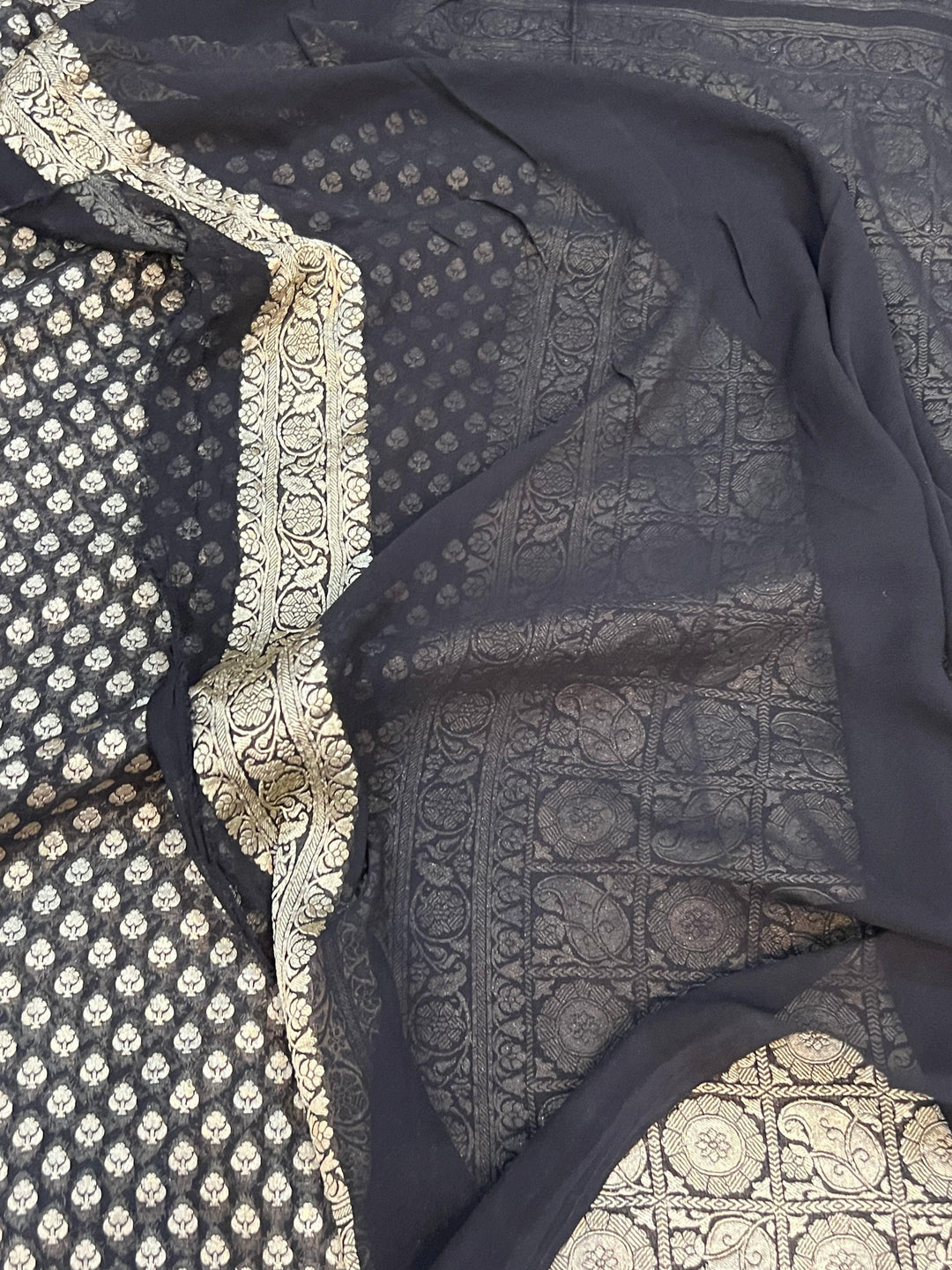 Black Pure Banarasi Khaddi Georgette Saree - Aura Benaras