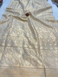 Golden Banarasi Handloom Kora Silk Saree - Aura Benaras