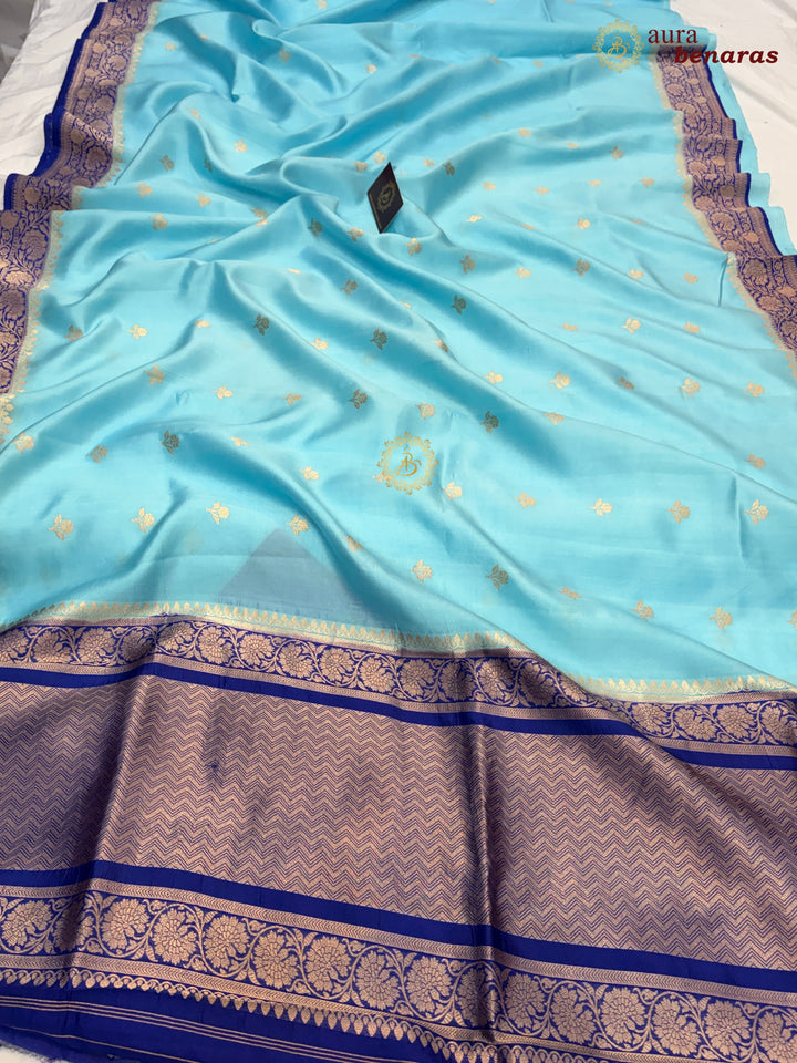 Buy Sky Blue Pure Banarasi Handloom Silk Saree Aura Benaras