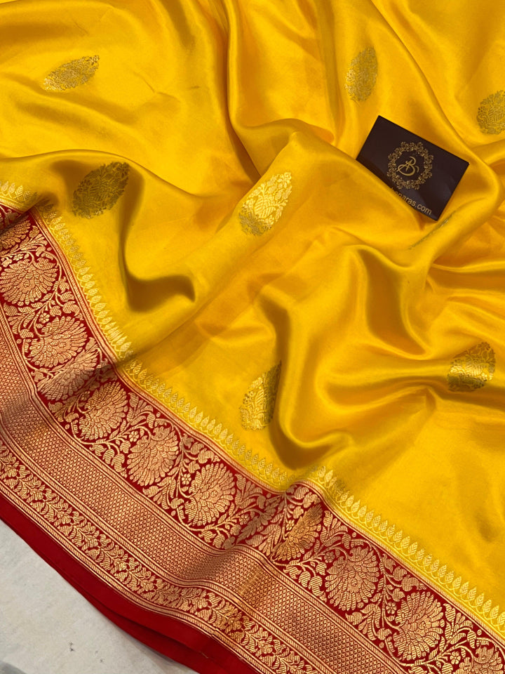 Yellow Pure Banarasi Handloom Silk Saree Online | Aura Benaras