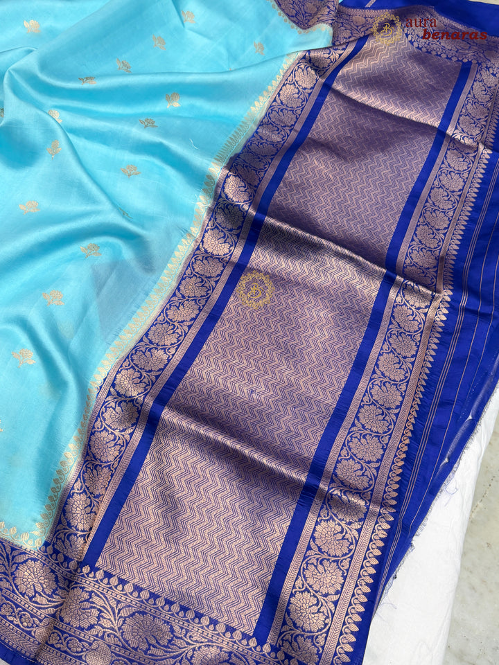 Buy Sky Blue Pure Banarasi Handloom Silk Saree Aura Benaras