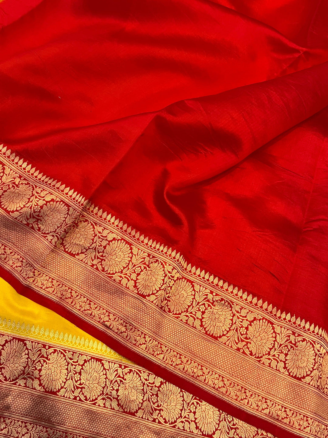 Yellow Pure Banarasi Handloom Silk Saree Online | Aura Benaras