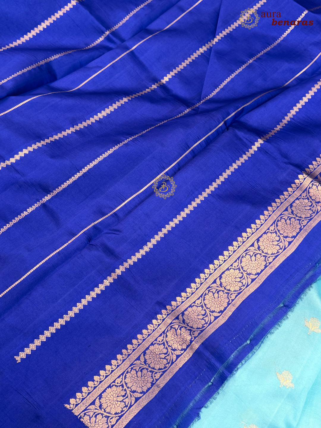 Buy Sky Blue Pure Banarasi Handloom Silk Saree Aura Benaras