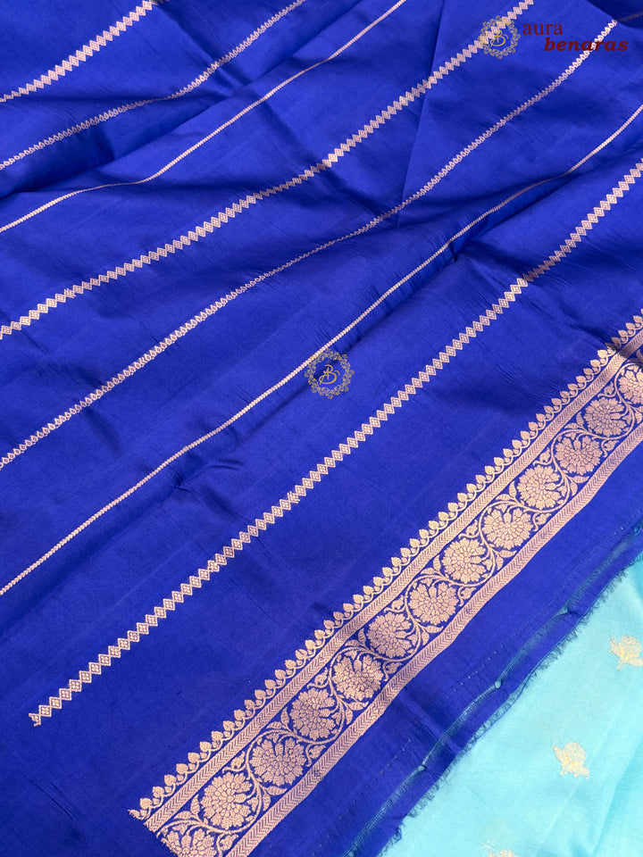 Buy Sky Blue Pure Banarasi Handloom Silk Saree Aura Benaras